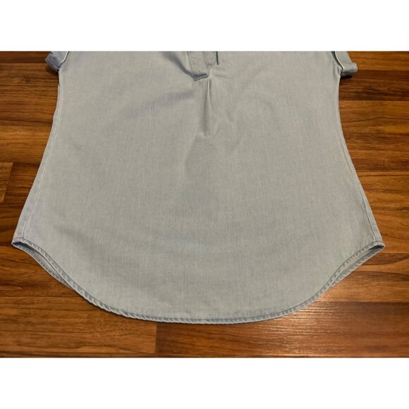 Cloth & Stone Chambray Split Neck Top XS Blue Tencel Short Sleeve Casual Blouse - Picture 9 of 10